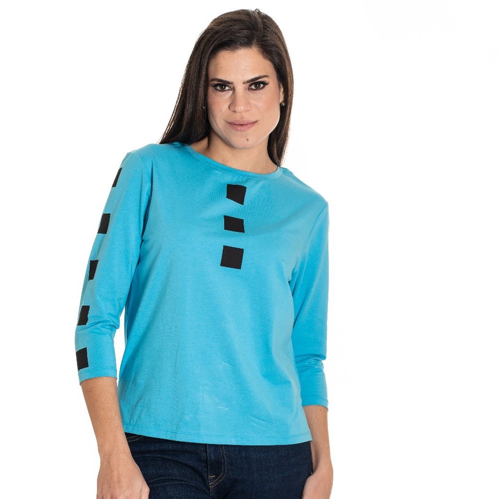 VECCELI Italy Women's Milano Fabulous Full Square 3/4 SleevesTop Fashion Tee